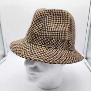 Country Gentleman Wool Blend Fedora Hat Brown Houndstooth Pattern Medium